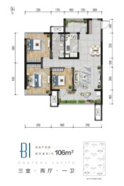 保利·拉菲公馆3室2厅1厨1卫建面106.00㎡