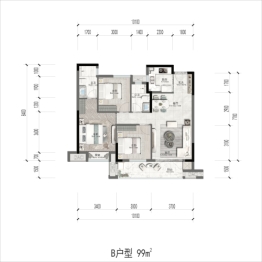 中梁中辉名门·山河樾3室2厅1厨2卫建面99.00㎡