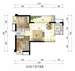 九洲保利天和2室2厅1厨1卫建面81.00㎡