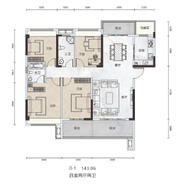金宝利·中城荟4室2厅1厨2卫建面143.06㎡