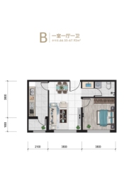 腾益健康城1室1厅1厨1卫建面66.55㎡