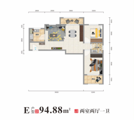 惠达家园2室2厅1厨1卫建面94.88㎡