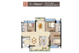 时代名著3室3厅1厨2卫建面106.00㎡