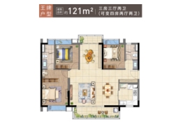 时代名著3室3厅1厨2卫建面121.00㎡