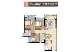 时代名著3室2厅1厨2卫建面83.00㎡