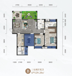 金月明城3室2厅1厨2卫建面129.20㎡