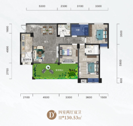 金月明城4室2厅1厨2卫建面130.53㎡