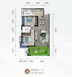 金月明城2室2厅1厨1卫建面95.04㎡