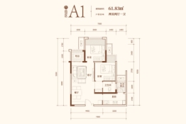 北新御龙湾2室2厅1厨1卫建面61.83㎡