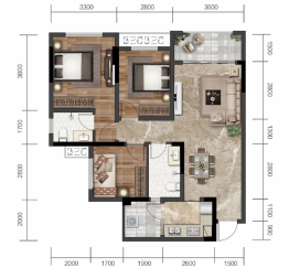 御溪.首府2室2厅1厨1卫建面85.00㎡