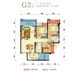 万硕·玉龙湾3室2厅1厨2卫建面97.15㎡