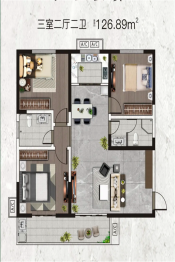 中昌如意城3室2厅1厨2卫建面126.89㎡