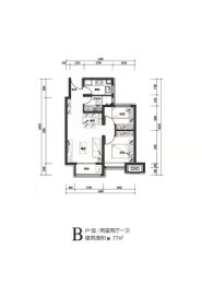 明珠御景2室2厅1厨1卫建面77.00㎡