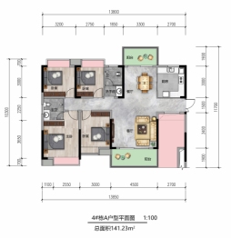 永银·天悦城4室1厅1厨2卫建面141.23㎡