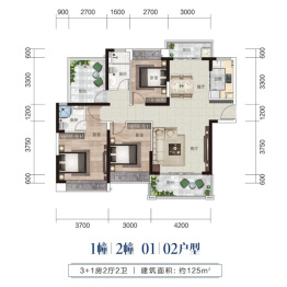 柏悦湾4室2厅1厨2卫建面125.00㎡