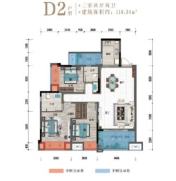 万硕·玉龙湾3室2厅1厨2卫建面118.34㎡