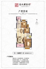 恒大·珺睿府三期3室2厅1厨1卫建面92.0㎡