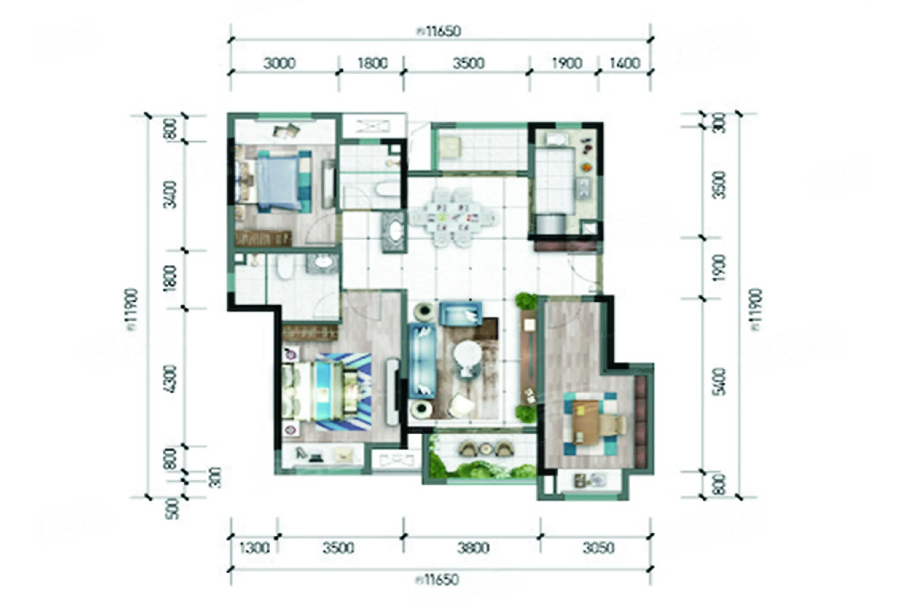融创凤凰山国际文旅小镇3室2厅1厨2卫建面115.00㎡