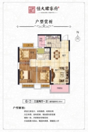 恒大·珺睿府三期3室2厅1厨1卫建面94.0㎡