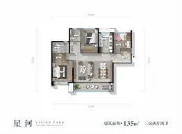 万科城山望3室2厅1厨2卫建面135.00㎡