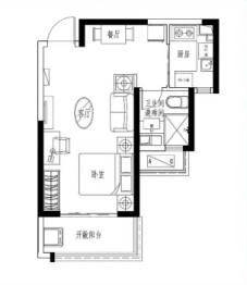 陕西恒大世纪梦幻城1室1厅1厨1卫建面51.68㎡