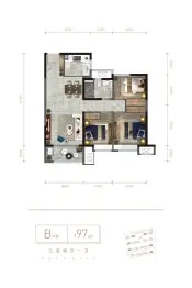 保利城3室2厅1厨1卫建面97.00㎡