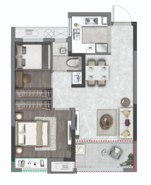 鹃南府2室2厅1厨1卫建面67.00㎡