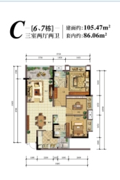 建工·新嶺域3室2厅1厨2卫建面105.47㎡