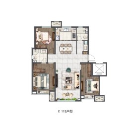 新城泊阅3室2厅1厨2卫建面115.00㎡