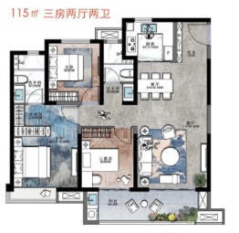 绿地香港理想城3室2厅1厨2卫建面115.00㎡