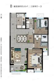 鲁商万科城|臻园3室2厅1厨1卫建面105.00㎡