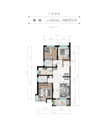 华山星岄府3室2厅1厨2卫建面110.52㎡