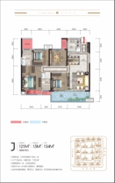 爱琴海·中央城4室2厅1厨2卫建面121.00㎡