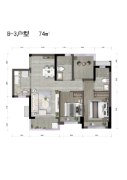 合景祥悦花园2室2厅1厨2卫建面74.00㎡