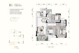 阳光紫宸府3室2厅1厨2卫建面88.00㎡