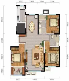 宁夏中房悦然居3室2厅1厨2卫建面136.00㎡