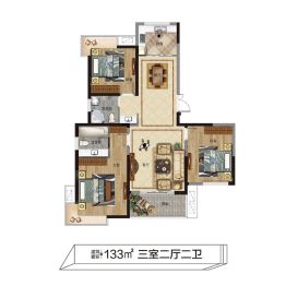 杰仕豪庭·天樾3室2厅1厨2卫建面133.0㎡