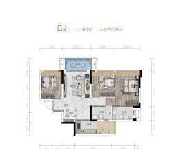 铂悦世家3室2厅1厨2卫建面87.00㎡