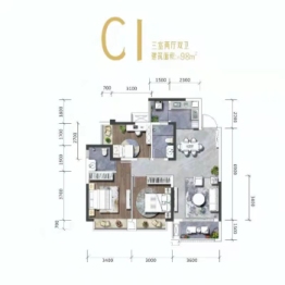 润扬·观澜鹭岛III3室2厅1厨2卫建面98.00㎡
