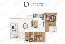 万景进园汇3室2厅1厨2卫建面84.52㎡