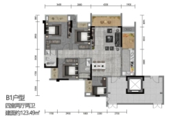 世纪金马旺龙湖·揽景4室2厅1厨2卫建面123.49㎡