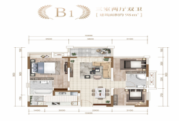 融锦新时代广场3室2厅1厨2卫建面98.00㎡