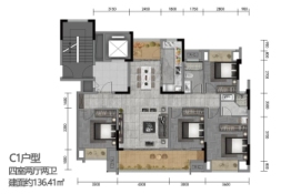 世纪金马旺龙湖·揽景4室2厅1厨2卫建面136.41㎡