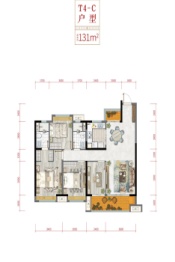 金科美的·柳叶和园4室2厅1厨2卫建面131.00㎡