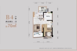 雅居乐·江畔明珠2室2厅1厨1卫建面70.00㎡