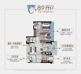 美的宝龙城3室2厅1厨2卫建面89.00㎡