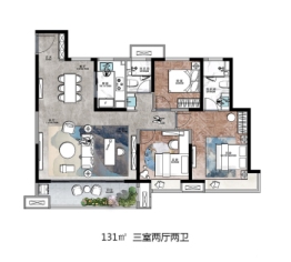 绿地香港新天地3室2厅1厨2卫建面131.00㎡