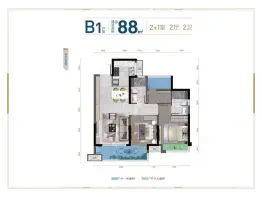 金科城3室2厅1厨2卫建面88.00㎡