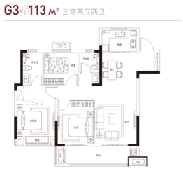 乐富强湖光秋色花园3室2厅1厨2卫建面113.00㎡