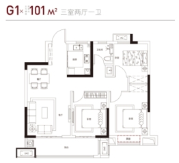 乐富强湖光秋色花园3室2厅1厨1卫建面101.00㎡